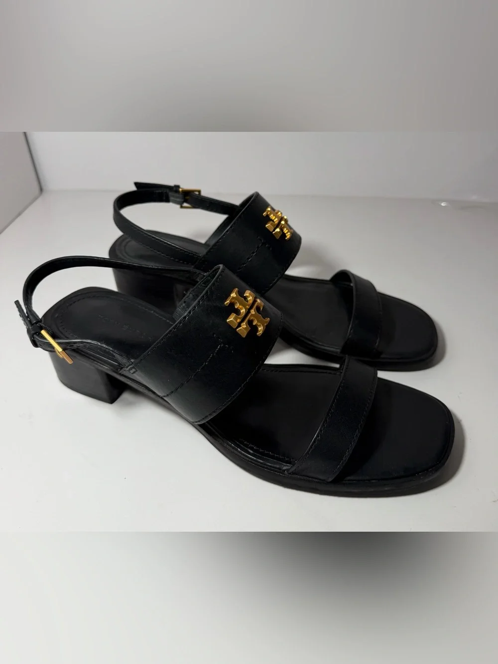 +TORY BURCH eleanor heel sandal in black Size 9